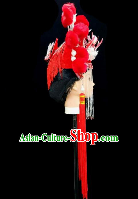 Chinese Traditional Peking Opera Queen Red Hat Handmade Beijing Opera Diva Hair Accessories for Women
