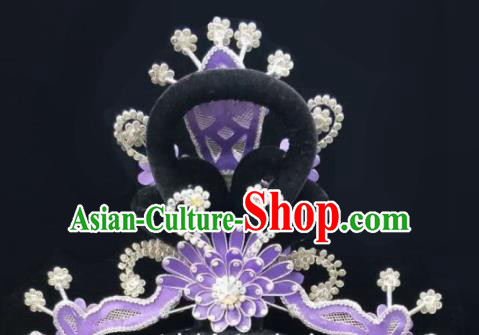 Chinese Traditional Peking Opera Queen Purple Lotus Phoenix Coronet Hairpins Handmade Beijing Opera Diva Hair Accessories for Women