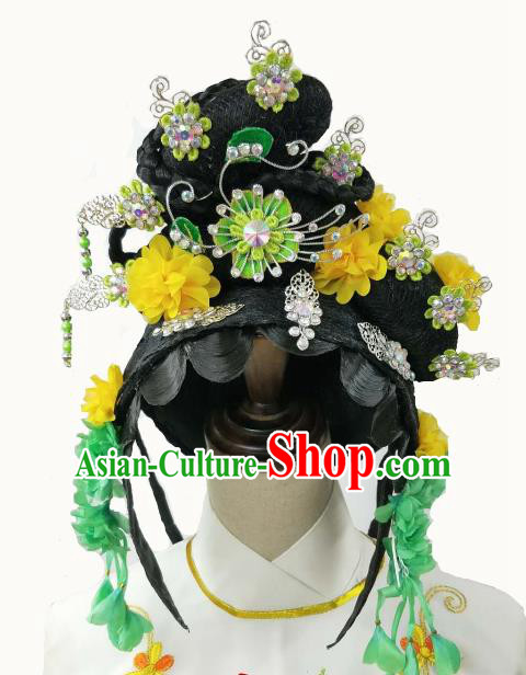 Chinese Traditional Peking Opera Princess Wigs and Hairpins Handmade Beijing Opera Diva Hair Accessories for Women