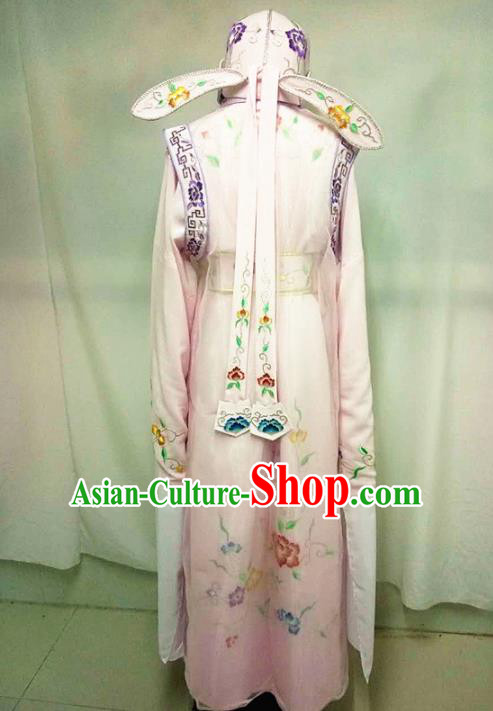 Chinese Traditional Peking Opera Scholar Embroidered Pink Costume Ancient Nobility Childe Clothing for Men