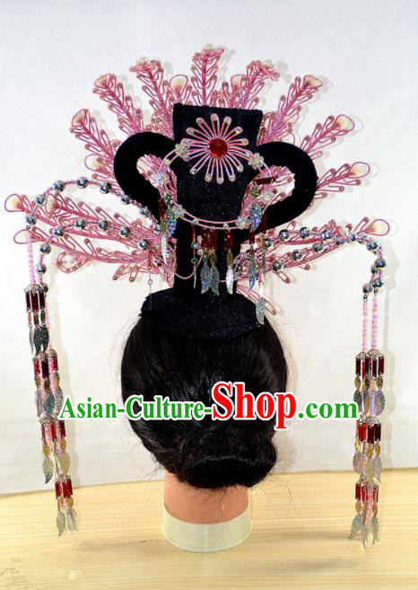 Chinese Traditional Peking Opera Princess Pink Phoenix Crown Handmade Ancient Court Lady Hair Accessories for Women