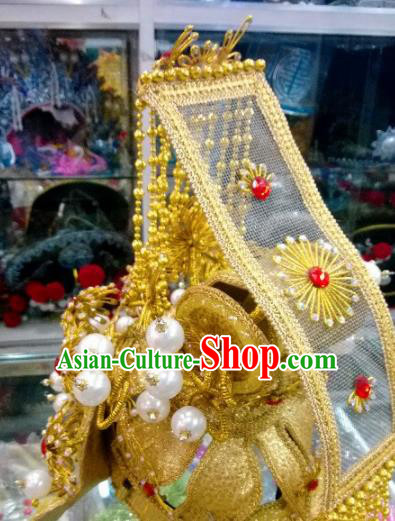 Chinese Traditional Peking Opera King Golden Hat Handmade Ancient Royal Emperor Headwear for Men
