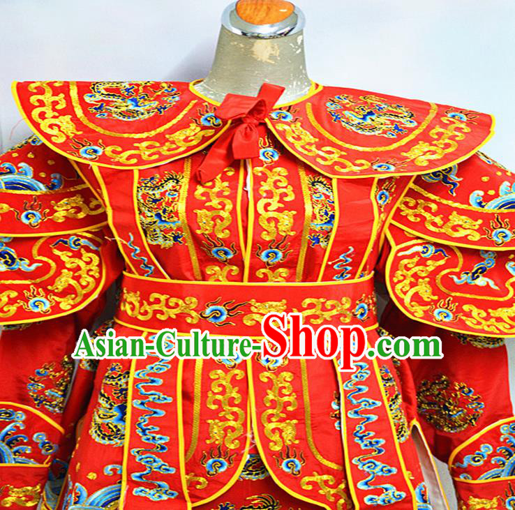 Chinese Traditional Peking Opera Swordsman Red Embroidered Costume Ancient Imperial Bodyguard Clothing for Men
