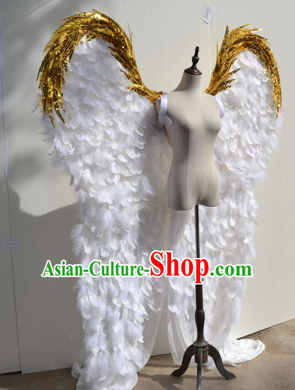 Professional Halloween Stage Show Golden Sequins Feather Angel Wings Brazilian Carnival Catwalks Prop for Women