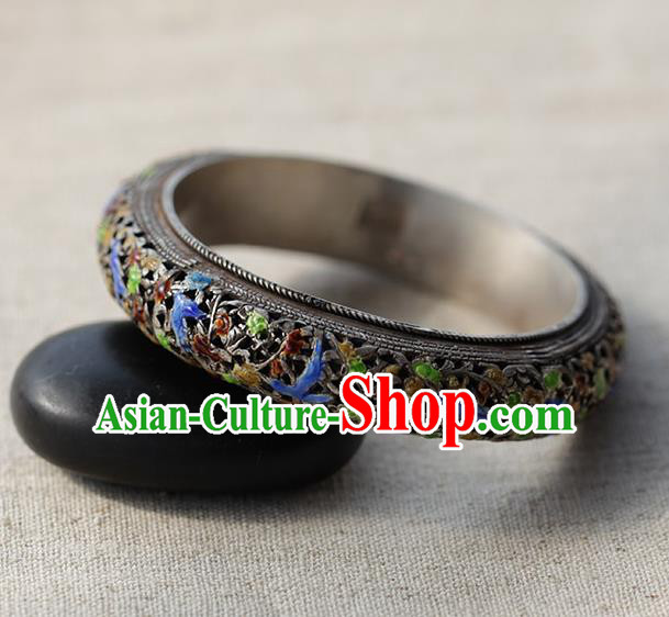 Chinese Traditional Miao Nationality Silver Carving Cloisonne Bracelet Handmade Ethnic Accessories for Women