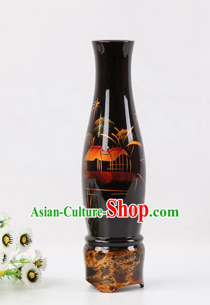 Chinese Traditional Handmade Printing Black Lacquerware Vase Craft