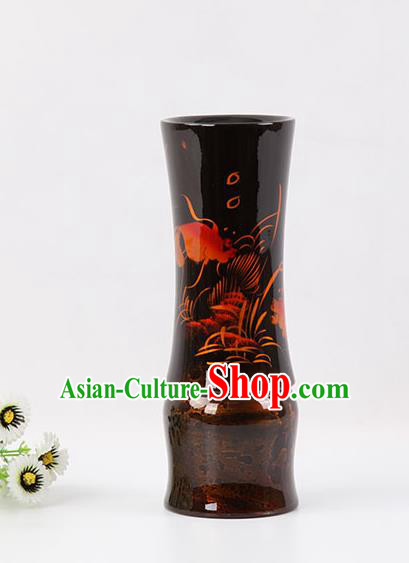 Chinese Traditional Handmade Printing Black Lacquerware Brush Pot Craft