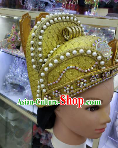 Chinese Traditional Peking Opera Golden Hat Handmade Ancient Emperor Headwear for Men