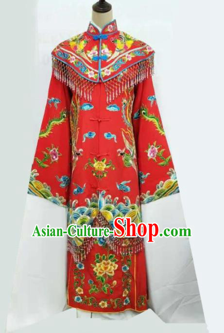 Chinese Traditional Peking Opera Princess Red Embroidered Dress Ancient Bride Wedding Costume for Women