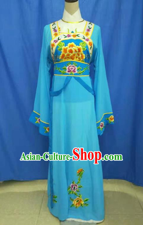 Chinese Traditional Peking Opera Servant Girl Blue Dress Ancient Court Maid Costume for Women