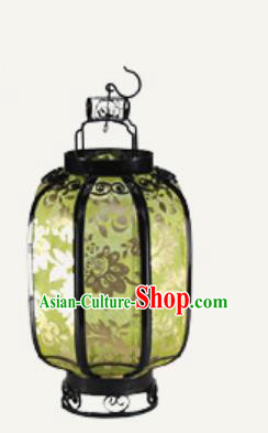 Chinese Traditional Handmade Printing Ombre Flowers Iron Green Palace Lantern New Year Ceiling Lamp