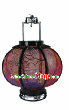 Chinese Classical Wine Red Gauze Round Palace Lantern Traditional Handmade Ironwork Ceiling Lamp