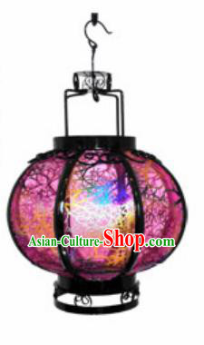 Chinese Classical Rosy Gauze Round Palace Lantern Traditional Handmade Ironwork Ceiling Lamp