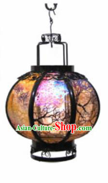 Chinese Classical Orange Gauze Round Palace Lantern Traditional Handmade Ironwork Ceiling Lamp