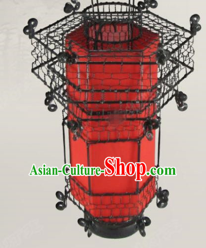 Chinese Classical Hexagonal Palace Lantern Traditional Handmade Ironwork Ceiling Lamp