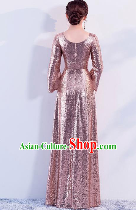 Top Grade Compere Pink Sequins Full Dress Annual Gala Stage Show Chorus Costume for Women