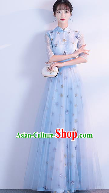 Top Grade Compere Light Blue Full Dress Annual Gala Stage Show Chorus Costume for Women