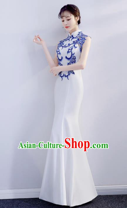 Top Grade Compere Embroidered Full Dress Annual Gala Stage Show Qipao Costume for Women