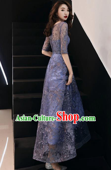 Top Grade Compere Embroidered Blue Full Dress Annual Gala Stage Show Costume for Women