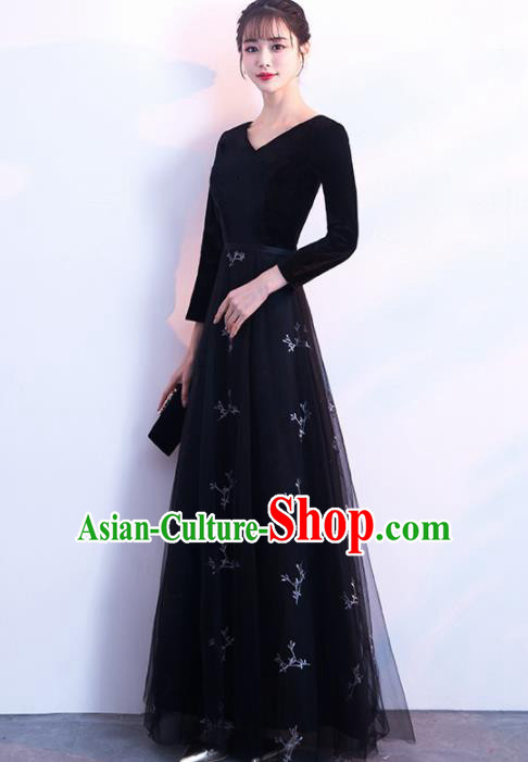 Top Grade Compere Black Veil Full Dress Annual Gala Stage Show Chorus Costume for Women