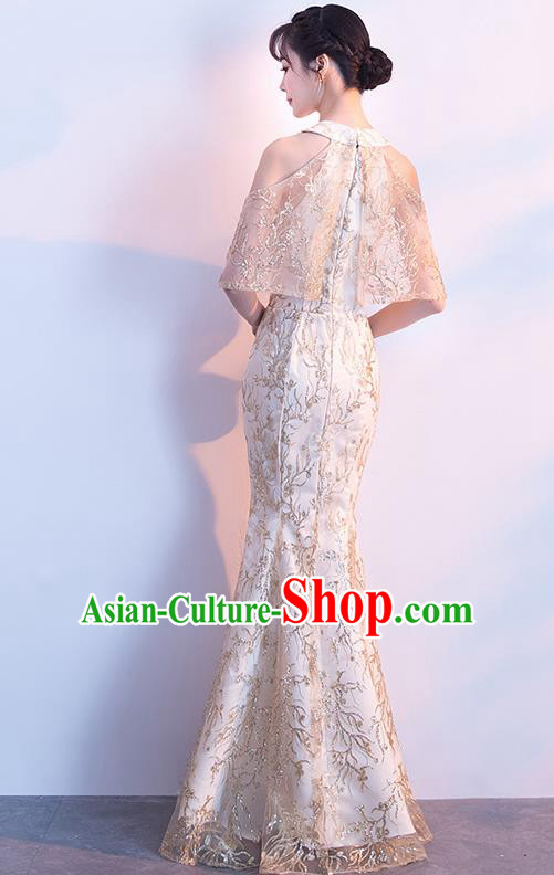 Top Grade Compere White Full Dress Annual Gala Stage Show Costume for Women