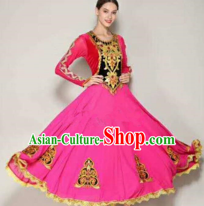 Traditional Chinese Xinjiang Uyghur Nationality Folk Dance Dress Ethnic Stage Show Costume for Women
