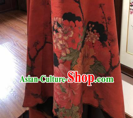 Asian Chinese Traditional Peony Pattern Design Red Gambiered Guangdong Gauze Fabric Silk Material
