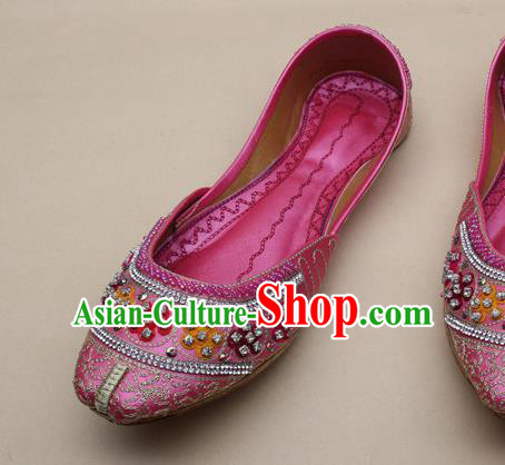 Asian Nepal National Peach Pink Leather Shoes Handmade Indian Traditional Folk Dance Shoes for Women