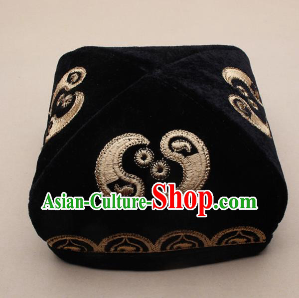 Chinese Traditional Uyghur Minority Dance Golden Embroidered Hat Xinjiang Ethnic Headwear for Men