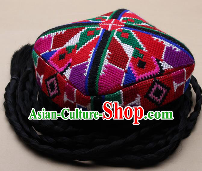 Handmade Chinese Traditional Uyghur Minority Dance Knitted Hat Ethnic Nationality Headwear for Women