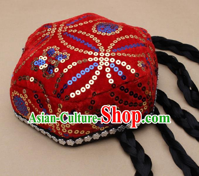 Chinese Traditional Xinjiang Ethnic Dance Hexagon Red Hat Uyghur Minority Nationality Headwear for Kids