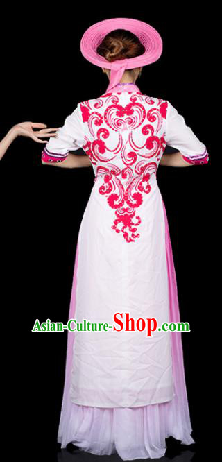 Traditional Chinese Jing Nationality Qipao Dress Ethnic Ha Festival Folk Dance Stage Show Costume for Women