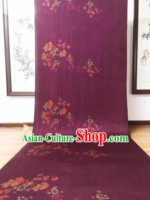 Asian Chinese Traditional Peony Plum Pattern Design Purple Gambiered Guangdong Gauze Fabric Silk Material
