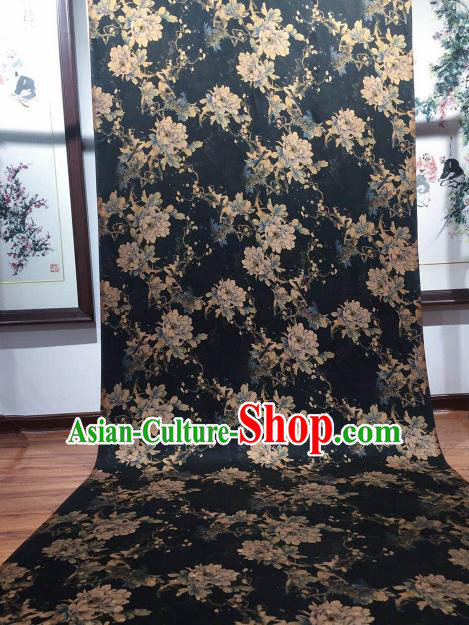 Asian Chinese Traditional Peony Pattern Design Navy Gambiered Guangdong Gauze Fabric Silk Material
