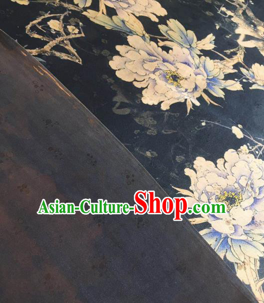 Asian Chinese Traditional Peony Pattern Design Navy Gambiered Guangdong Gauze Fabric Silk Material