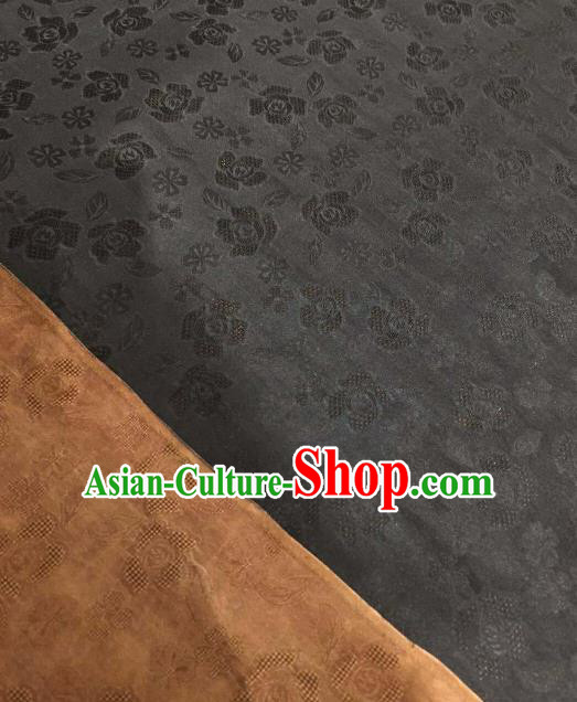 Asian Chinese Traditional Cherry Blossom Pattern Design Black Gambiered Guangdong Gauze Fabric Silk Material
