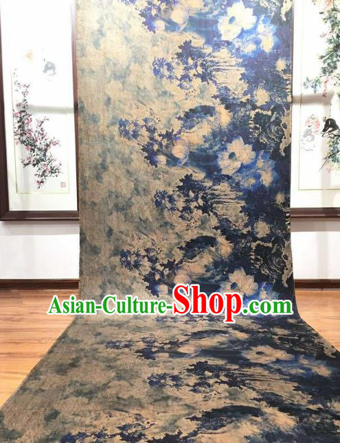 Asian Chinese Traditional Lotus Pattern Design Navy Gambiered Guangdong Gauze Fabric Silk Material