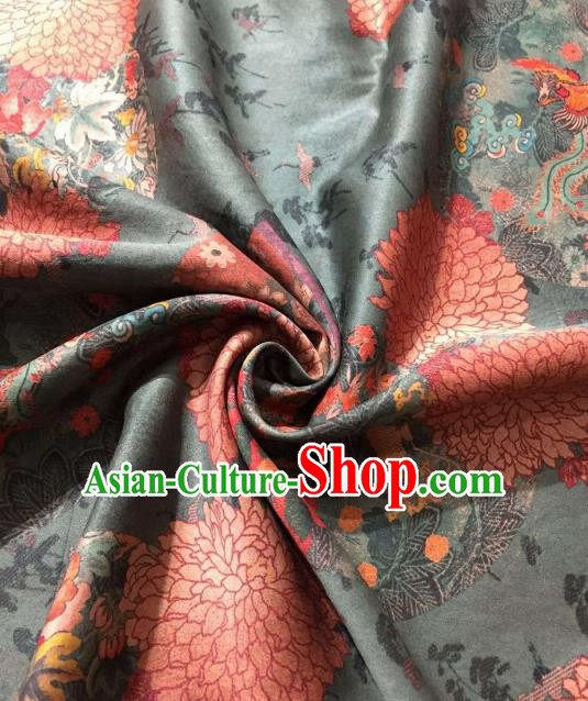 Asian Chinese Traditional Phoenix Chrysanthemum Pattern Design Green Gambiered Guangdong Gauze Fabric Silk Material