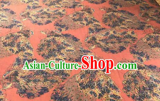 Asian Chinese Traditional Peacock Pattern Design Red Gambiered Guangdong Gauze Fabric Silk Material