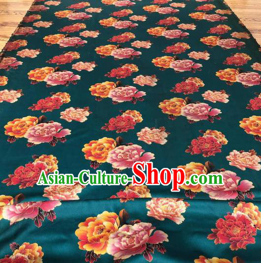 Asian Chinese Traditional Peony Pattern Design Peacock Green Gambiered Guangdong Gauze Fabric Silk Material