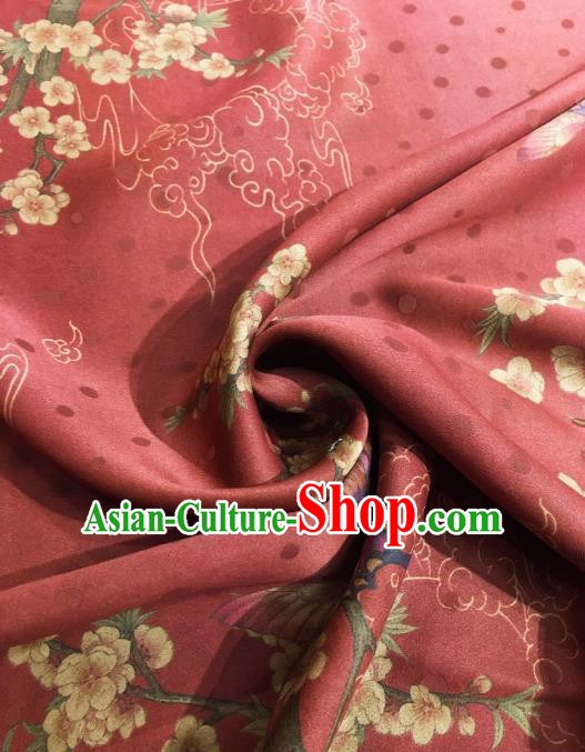 Asian Chinese Traditional Plum Blossom Pattern Design Red Gambiered Guangdong Gauze Fabric Silk Material