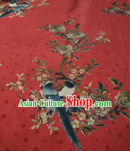 Asian Chinese Traditional Flowers Birds Pattern Design Red Gambiered Guangdong Gauze Fabric Silk Material