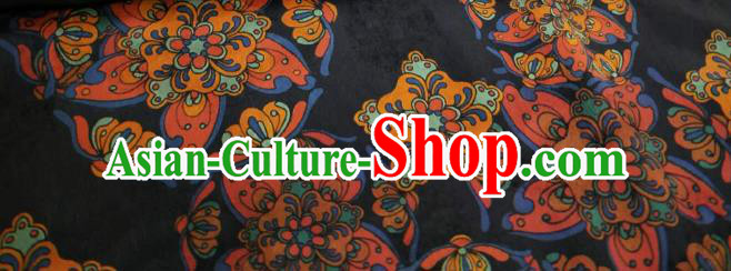 Asian Chinese Traditional Flowers Pattern Design Navy Gambiered Guangdong Gauze Fabric Silk Material