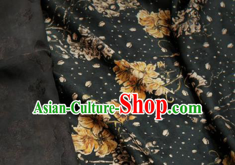 Asian Chinese Traditional Flowers Pattern Design Black Gambiered Guangdong Gauze Fabric Silk Material