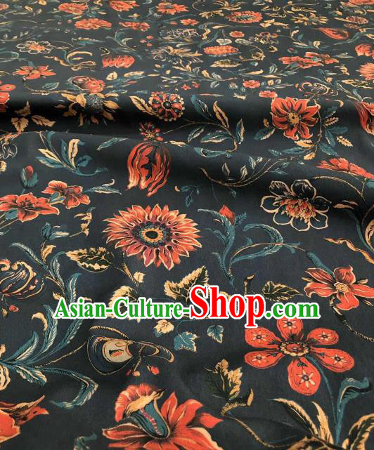 Asian Chinese Traditional Sunflowers Pattern Design Black Gambiered Guangdong Gauze Fabric Silk Material