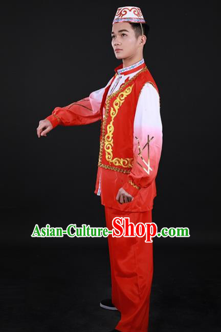Chinese Traditional Hui Nationality Festival Red Outfits Ethnic Minority Folk Dance Stage Show Costume for Men