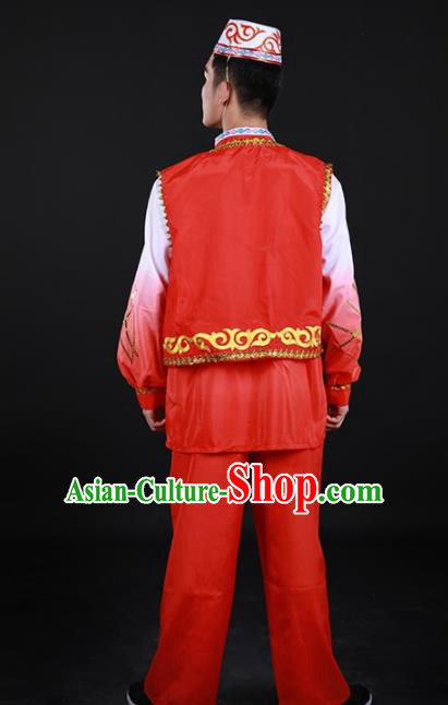 Chinese Traditional Hui Nationality Festival Red Outfits Ethnic Minority Folk Dance Stage Show Costume for Men
