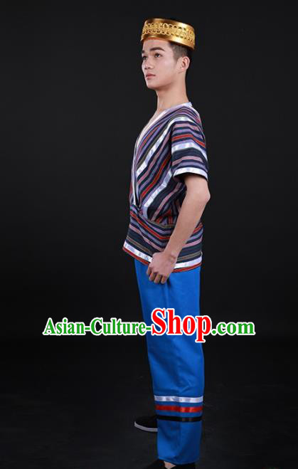 Chinese Traditional Derung Nationality Festival Outfits Ethnic Minority Folk Dance Stage Show Costume for Men