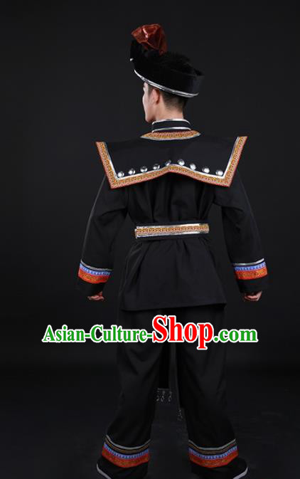 Chinese Traditional Miao Nationality Festival Black Outfits Ethnic Minority Folk Dance Stage Show Costume for Men