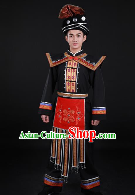 Chinese Traditional Miao Nationality Festival Black Outfits Ethnic Minority Folk Dance Stage Show Costume for Men